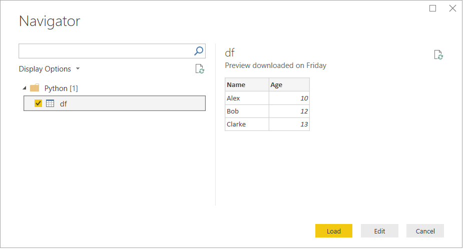 Screenshot of the Navigator window showing data to load and use.