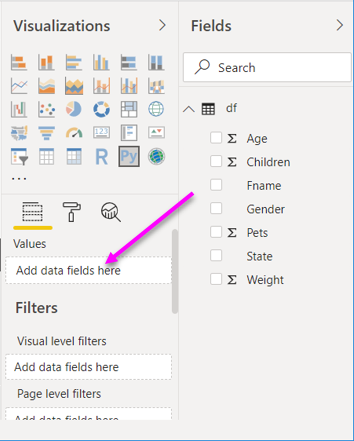 Screenshot that shows Drag to Add data fields here.