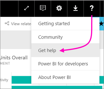 Screenshot shows the question mark icon with Get help highlighted.