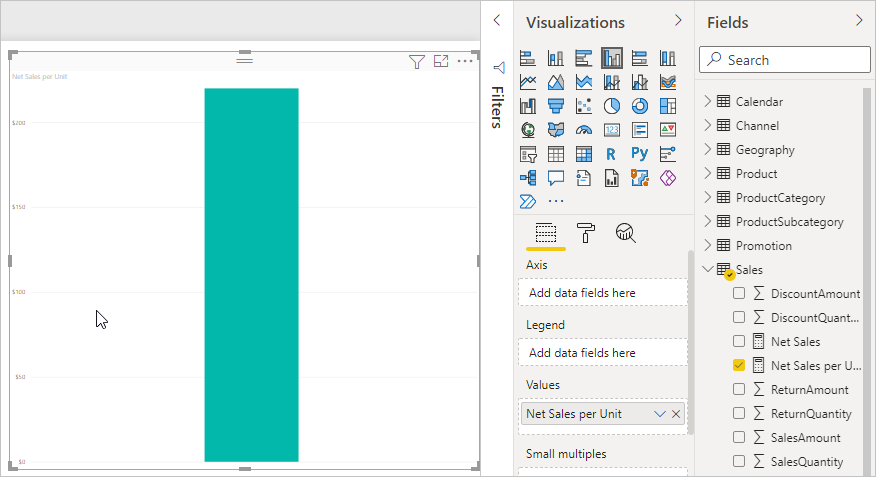 Screenshot of net sales amount per unit over all products sold.