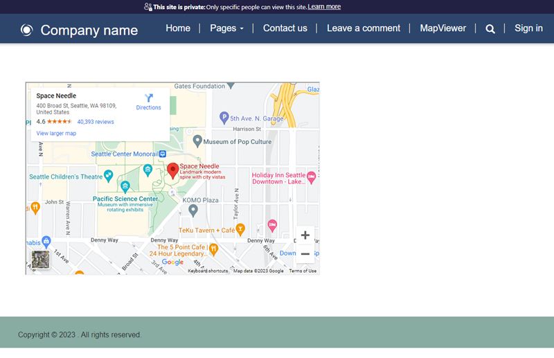 Map component on the webpage.