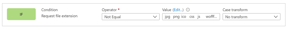 Example of a Not equal Request file extensions condition.