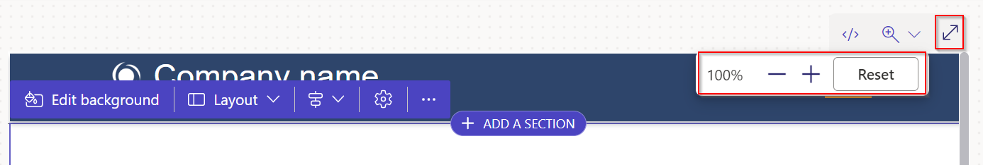 Controls for immersive editing options, including zoom in, zoom out, and reset.