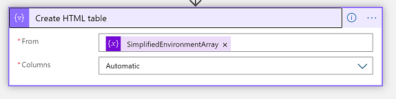 Pass value to the Create HTML table connector.