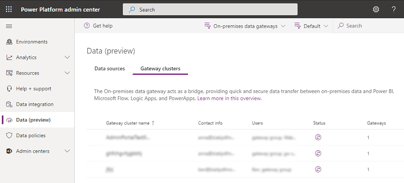 On-premises gateway page.