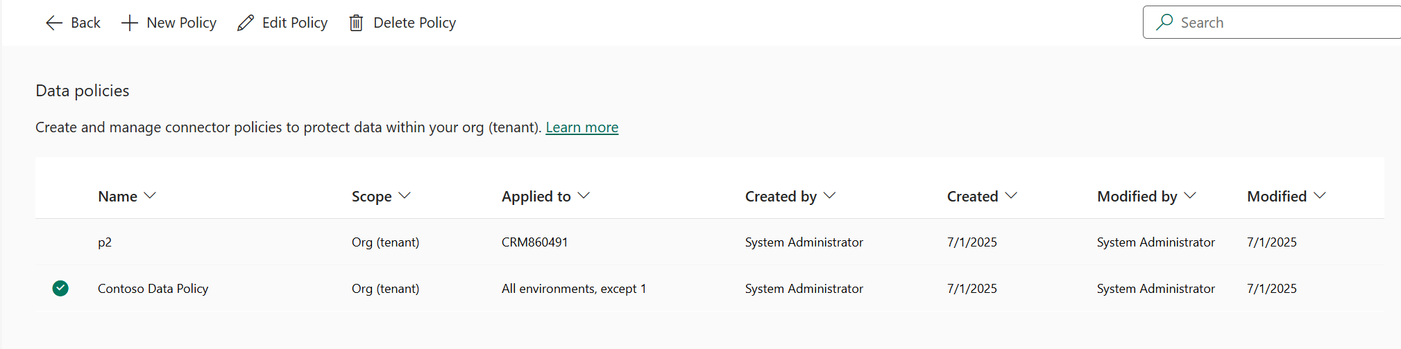 Edit a data policy.