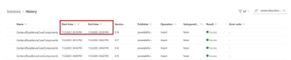 Check that the end time for the solution import is not empty