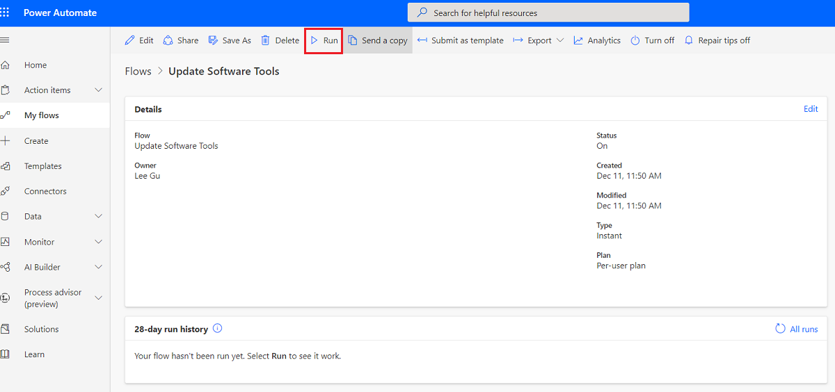 Run Update Software Tools cloud flow.