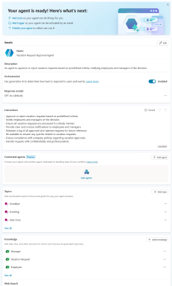 Screenshot of a Copilot Studio agent. Screenshot of a Copilot Studio agent.