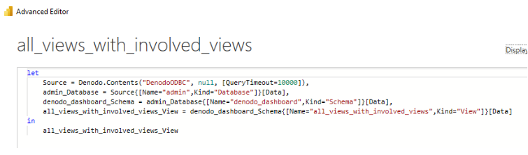 Screenshot of the advanced editor showing how to use the QueryTimeout parameter.
