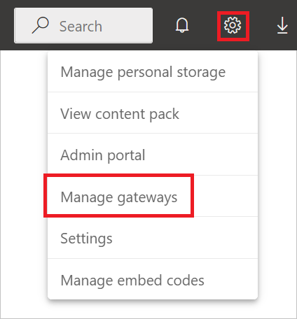 Screenshot of the Settings menu with Manage gateways emphasized.