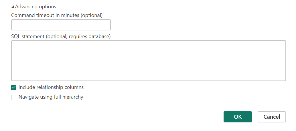 Screenshot of the advanced options included in the PostgreSQL connection dialog box.