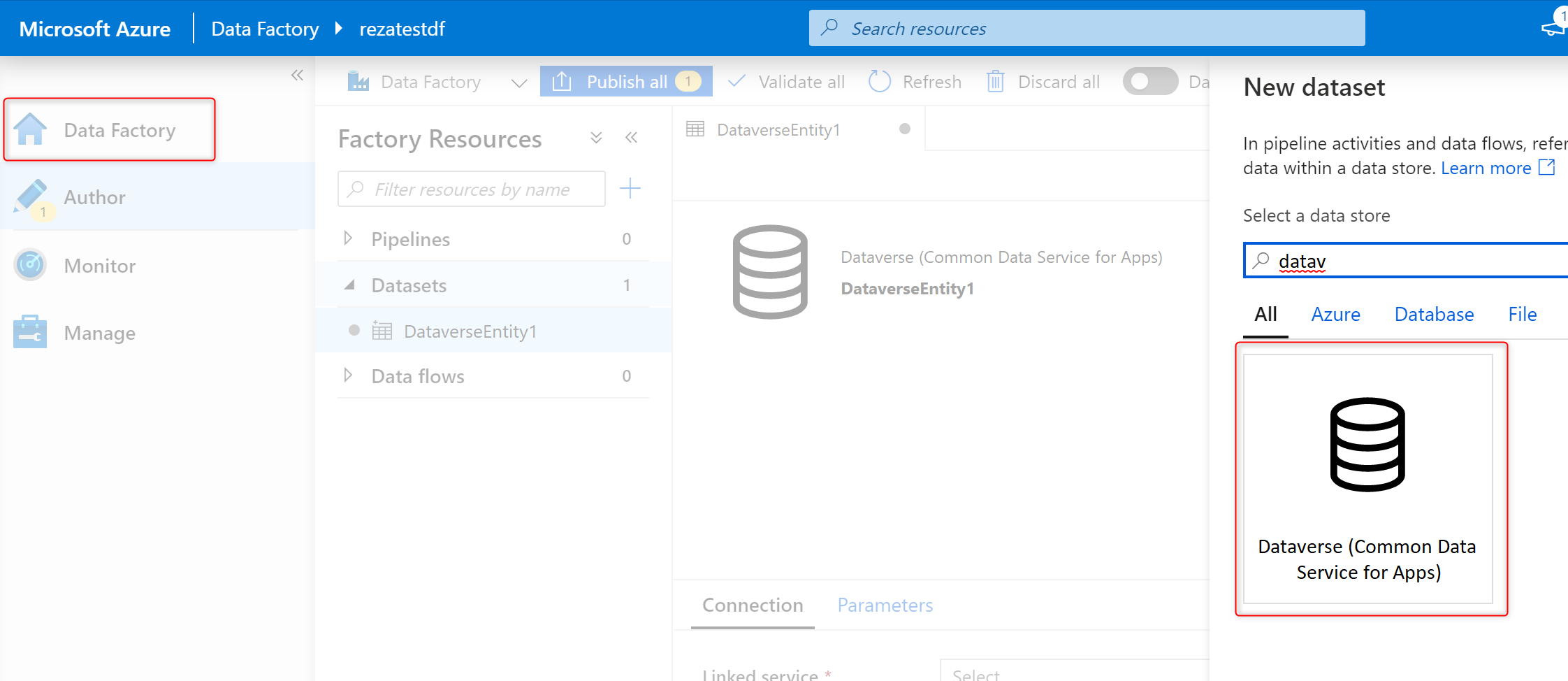 Screenshot showing how to use the output of Power Platform dataflows from Dataverse.