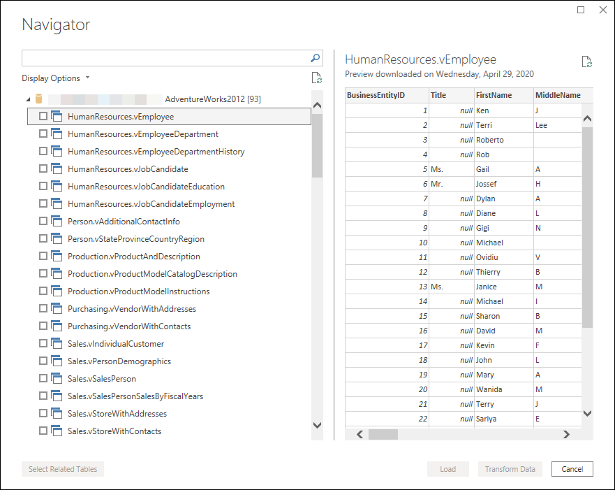 Sample navigator window.