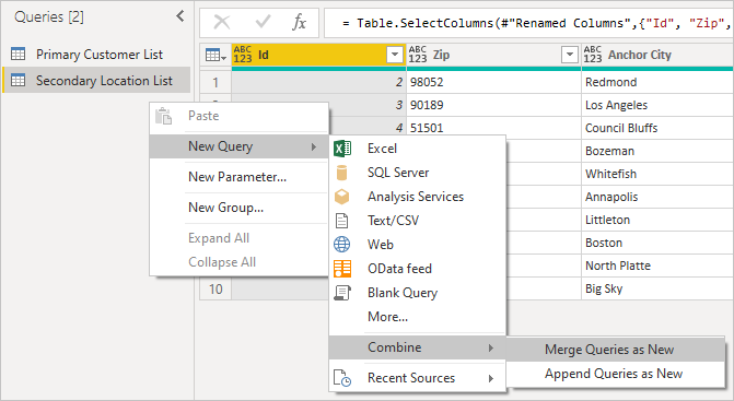 Use merge queries as new to combine the queries.