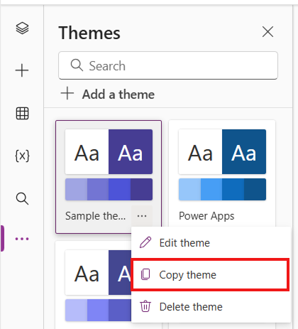 Screenshot that shows the location of the copy theme selector.