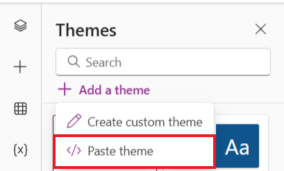 Screenshot showing the location of the ellipses points where you can paste a theme.
