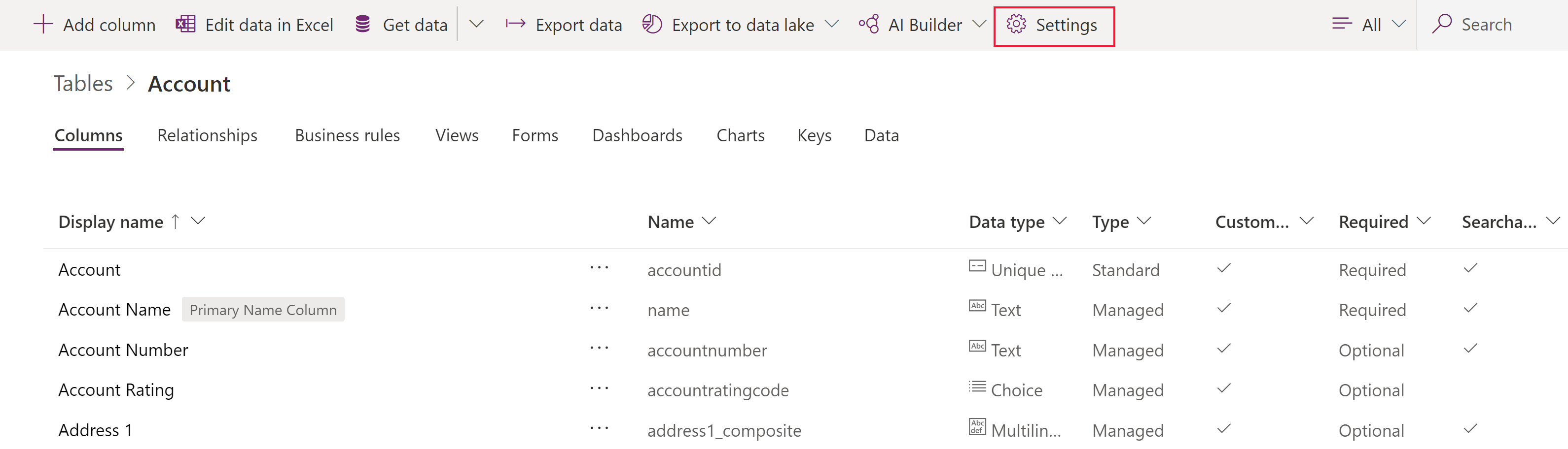 Edit table properties