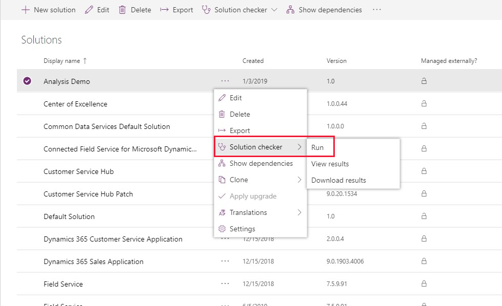 Run solution checker command.