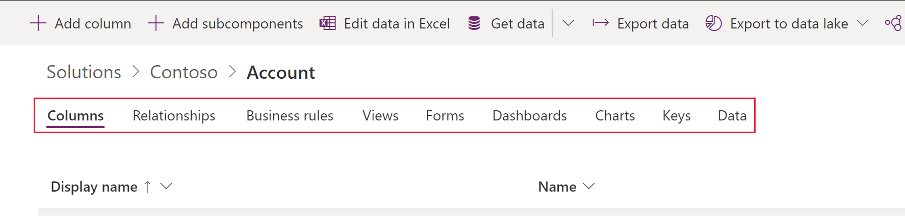 Demo solution showing expanded account table.