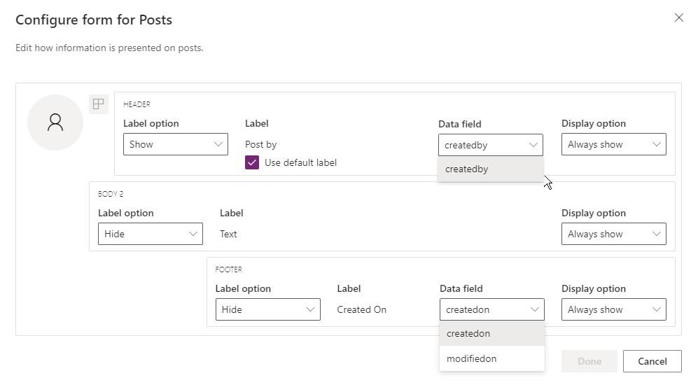 Configure the form for posts.