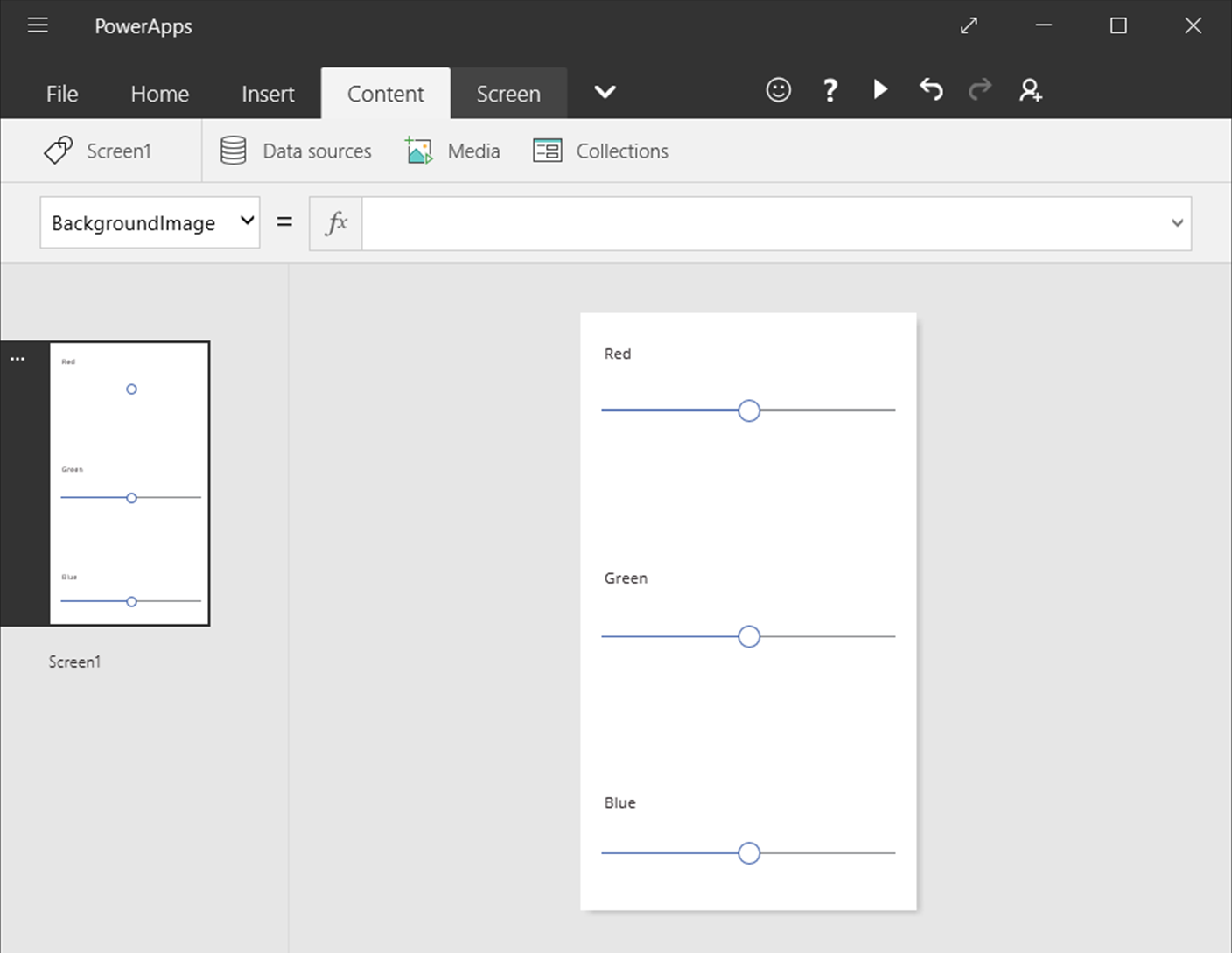 Arrange sliders and add labels for each color component.