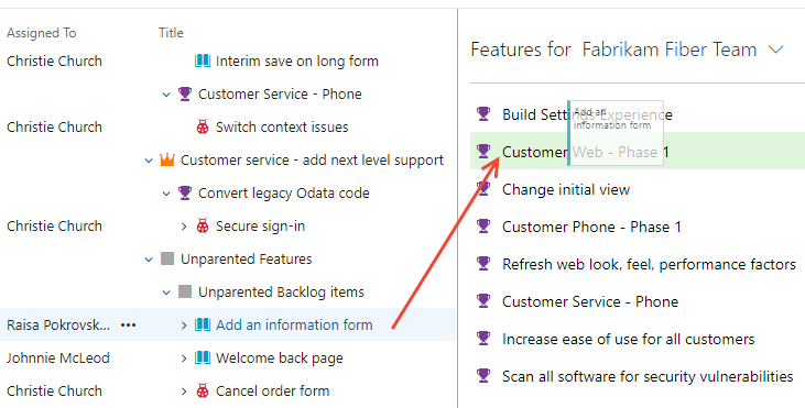 Screenshot of Map unparented items to a feature.