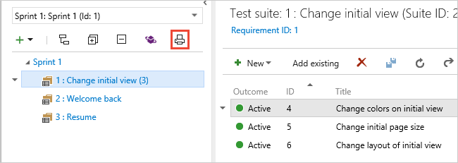 Screenshot showing right-clicked test suite, and Export button.