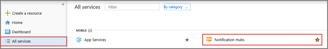 Azure portal - select Notification Hubs