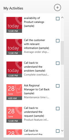 Dynamics 365 for tablets simple activity list