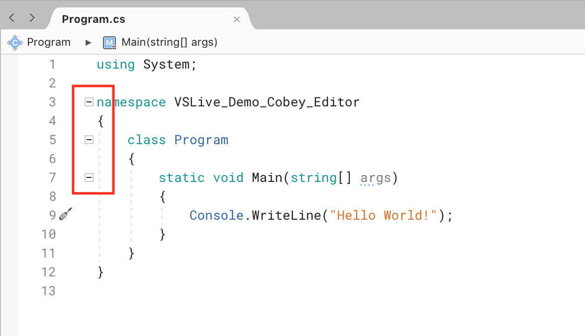 Showing or Hiding sections in code