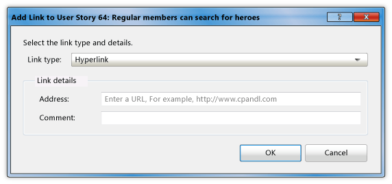 Add hyperlink to a user story