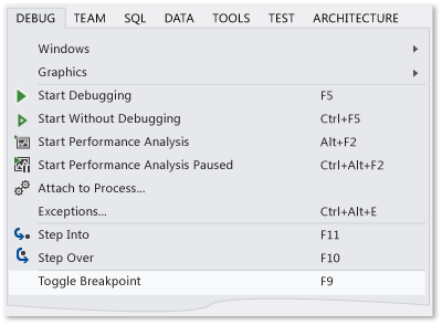 Toggle Breakpoint command on the Debug menu