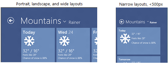 Header layout differences between narrow and wide layouts