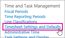 Timesheet Settings and Defaults.