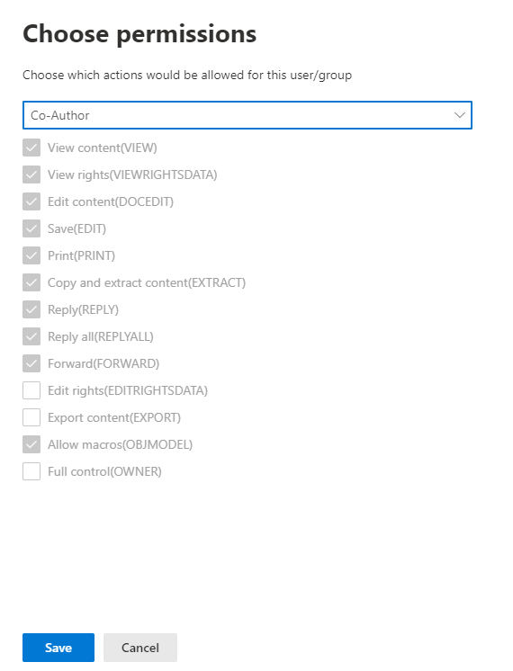 Configuration of usage rights for a sensitivity label where the permissions include EXTRACT.