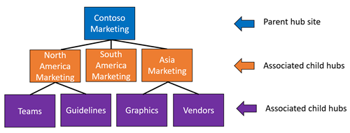 Image of the basic hub site structure when hubs are associated to eachother