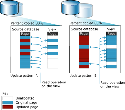 A diagram showing alternative update patterns and snapshot size.