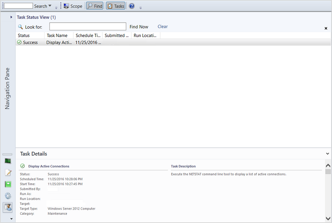 Screenshot showing selection window for task status view.