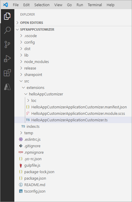 Screenshot of a SharePoint Framework project in VS Code.
