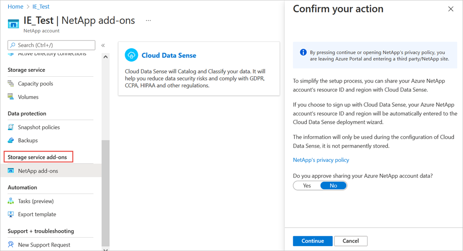 Screenshot of NetApp add-ons.