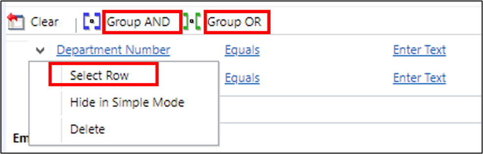 Screenshot of the Group AND and the Group OR buttons.