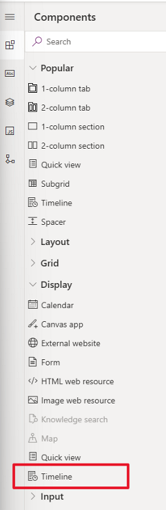 Screenshot of the Components options.