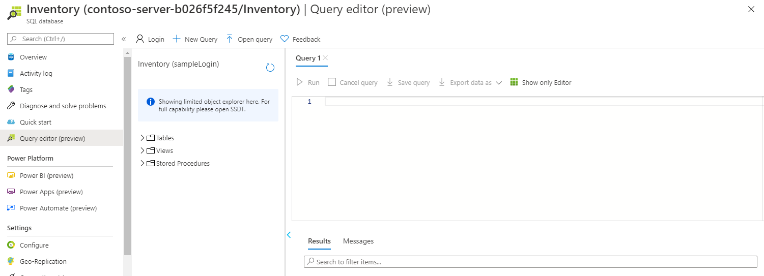 The SQL Database Query Editor.