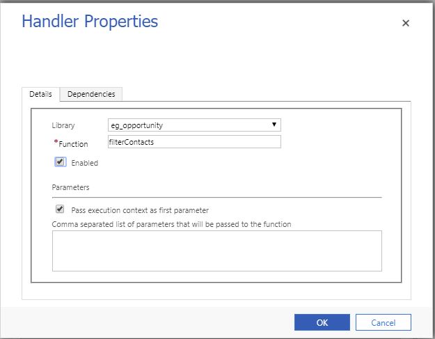 Input details in the Handler properties dialog.