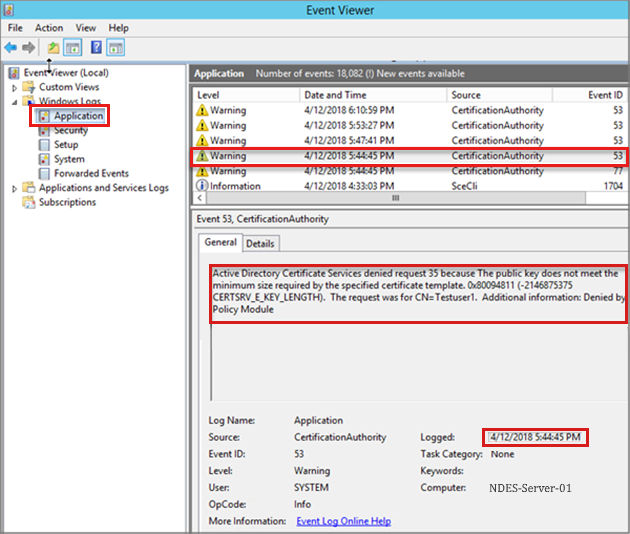 Screenshot shows details of the application log.