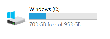 Screenshot of the system drive with the amount of available space.