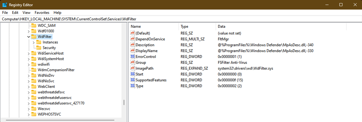 Screenshot of Registry Editor.