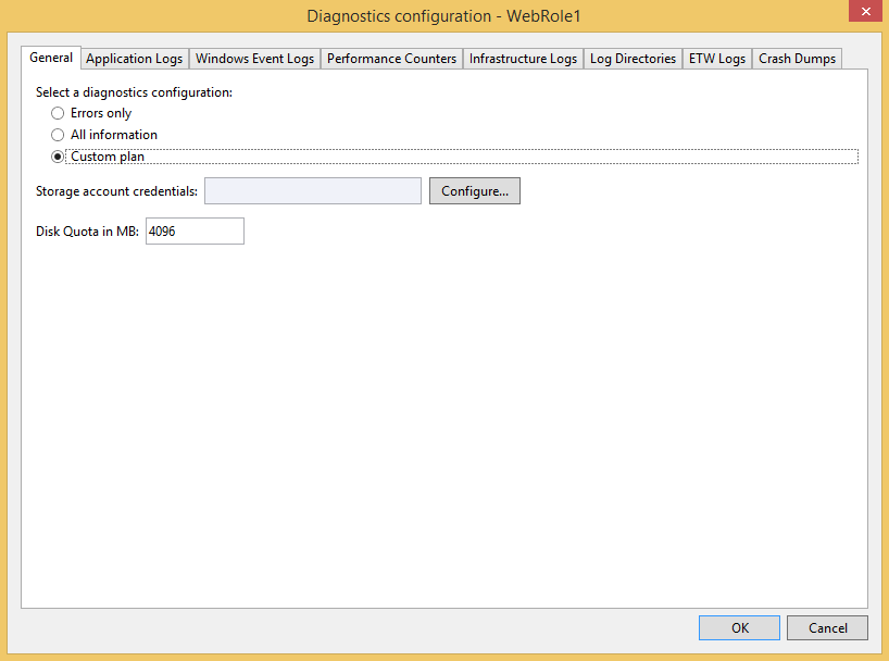 Enable Azure Diagnostics and configuration