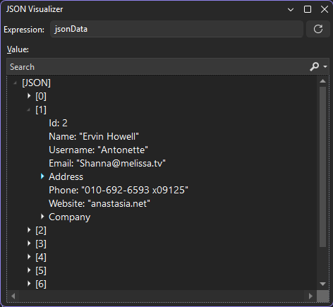 Screenshot that shows the JSON String Visualizer.